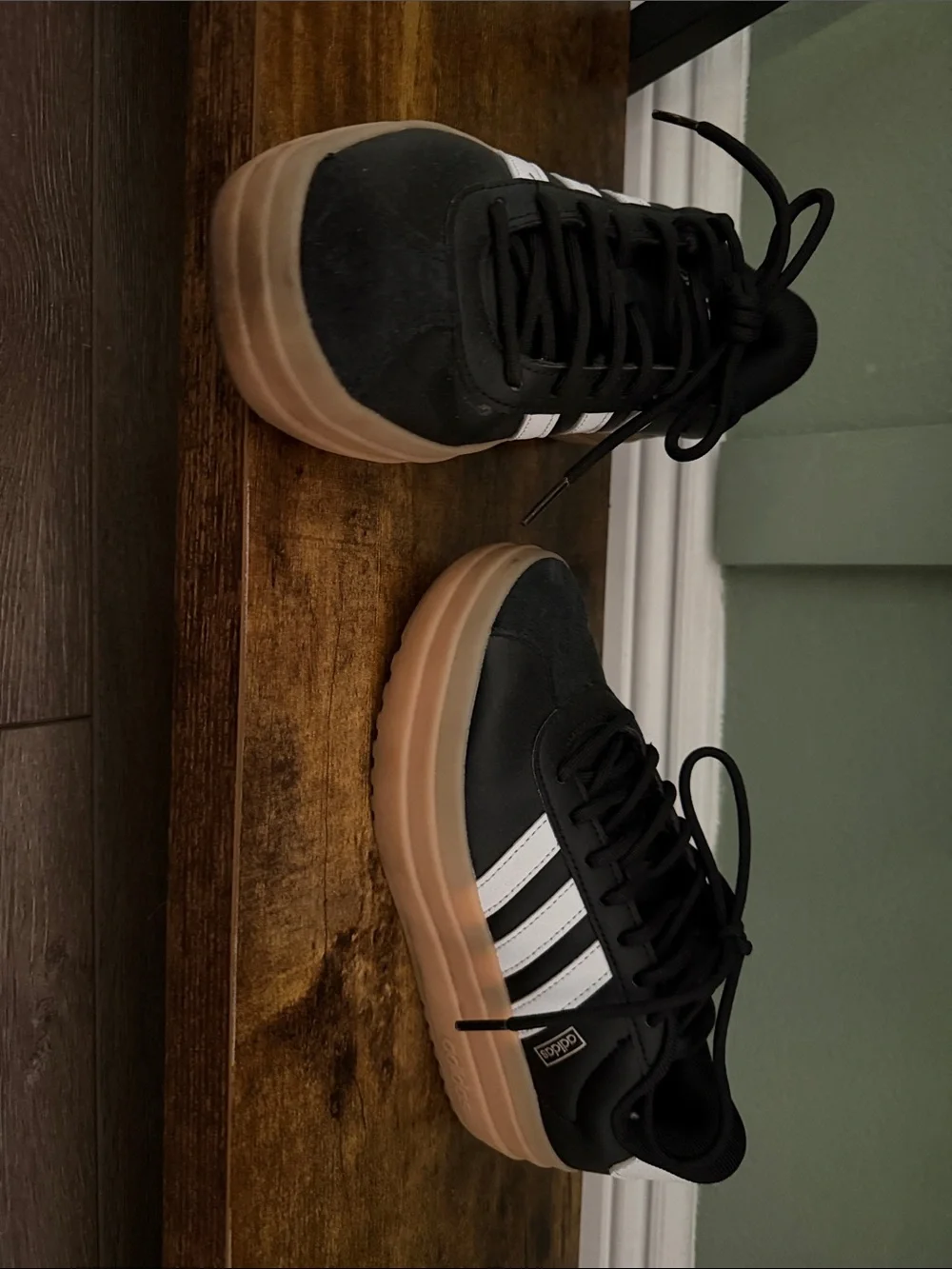 adidas Black & White Platform Sneakers with Gum Sole
